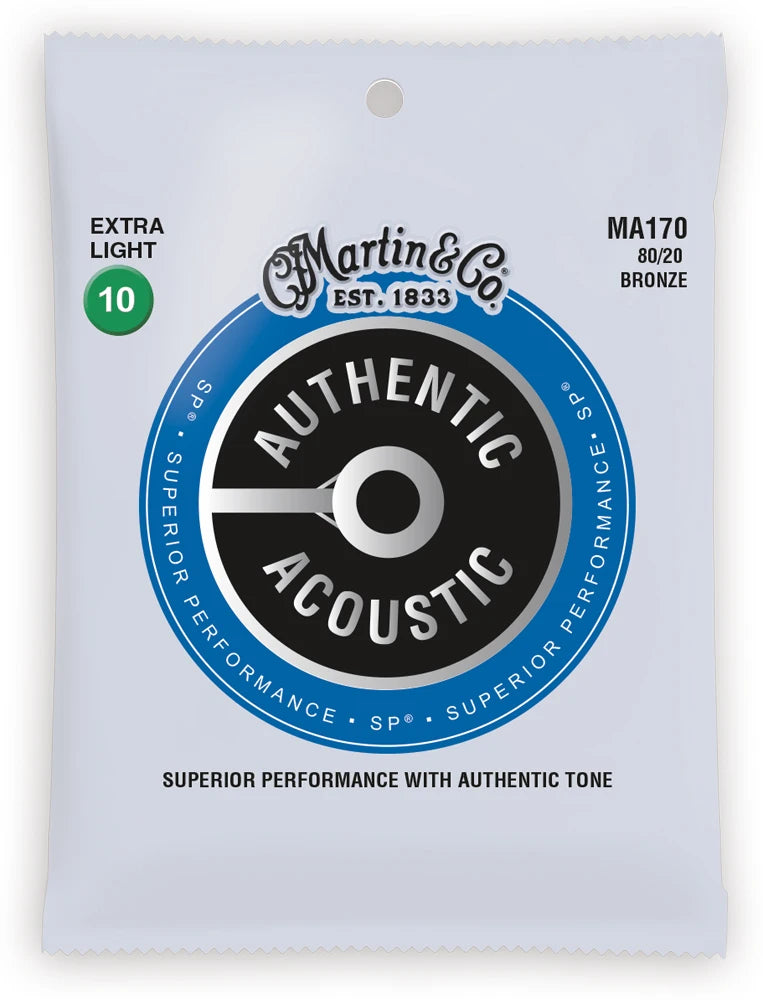 Martin MA170 Authentic Acoustic Superior Performance 80/20 Bronze Guitar Strings - .010-.047 Extra Light