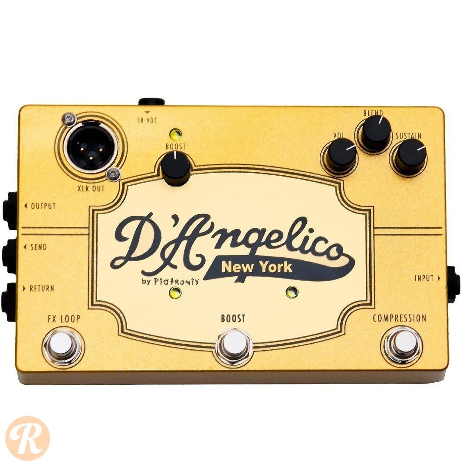 A collaboration between Pigtronix and D'Angelico, this pedal combines a compressor, fx loop clean boost aimed at catering to jazz guitarists.