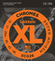 D'Addario ECG26 Chromes Flat Wound Electric Guitar Strings, Medium, 13-56