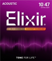 Elixir 80/20 Bronze Nanoweb Coated Acoustic Guitar Strings Extra Light (10 - 47)