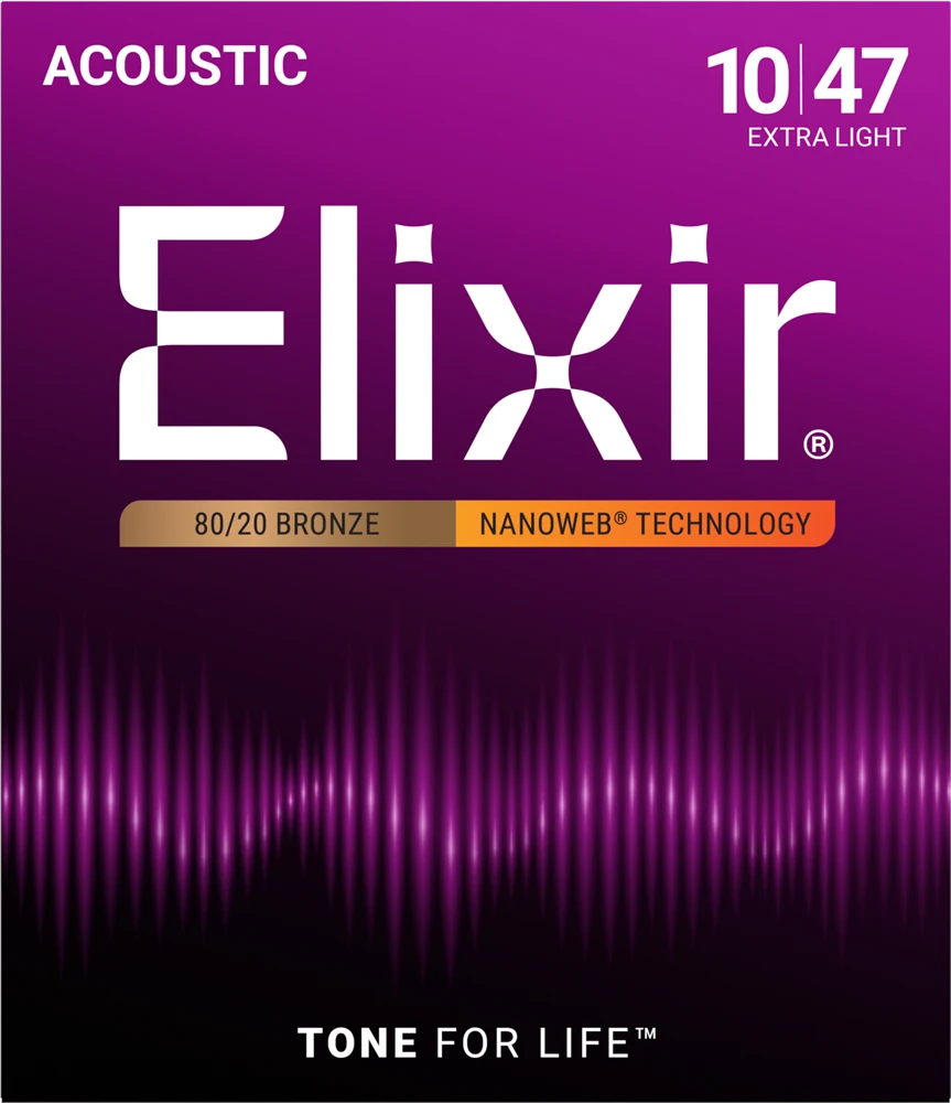 Elixir 80/20 Bronze Nanoweb Coated Acoustic Guitar Strings Extra Light (10 - 47)