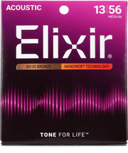 Elixir 80/20 Bronze Nanoweb Coated Acoustic Guitar Strings Medium (13-56) 13/56 11102