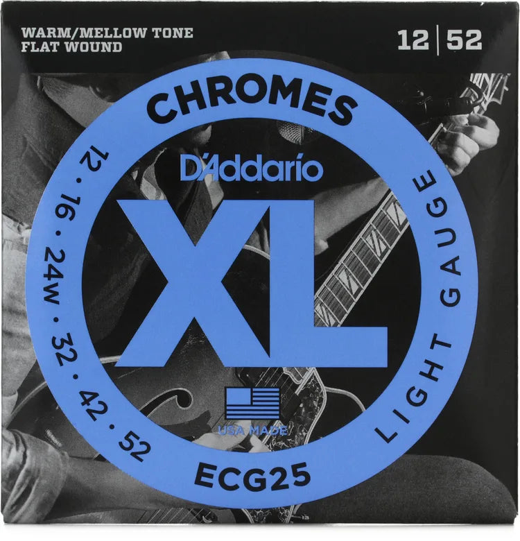 D'Addario ECG25 Chromes Flat Wound Electric Guitar Strings Light 12-52
