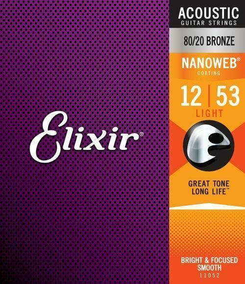 Elixir 80/20 Bronze Nanoweb Coated Acoustic Guitar Strings Custom Light (11 - 52)