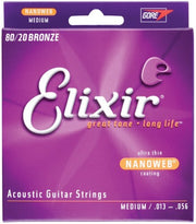 Elixir 80/20 Bronze Nanoweb Coated Acoustic Guitar Strings Medium (13 - 56)