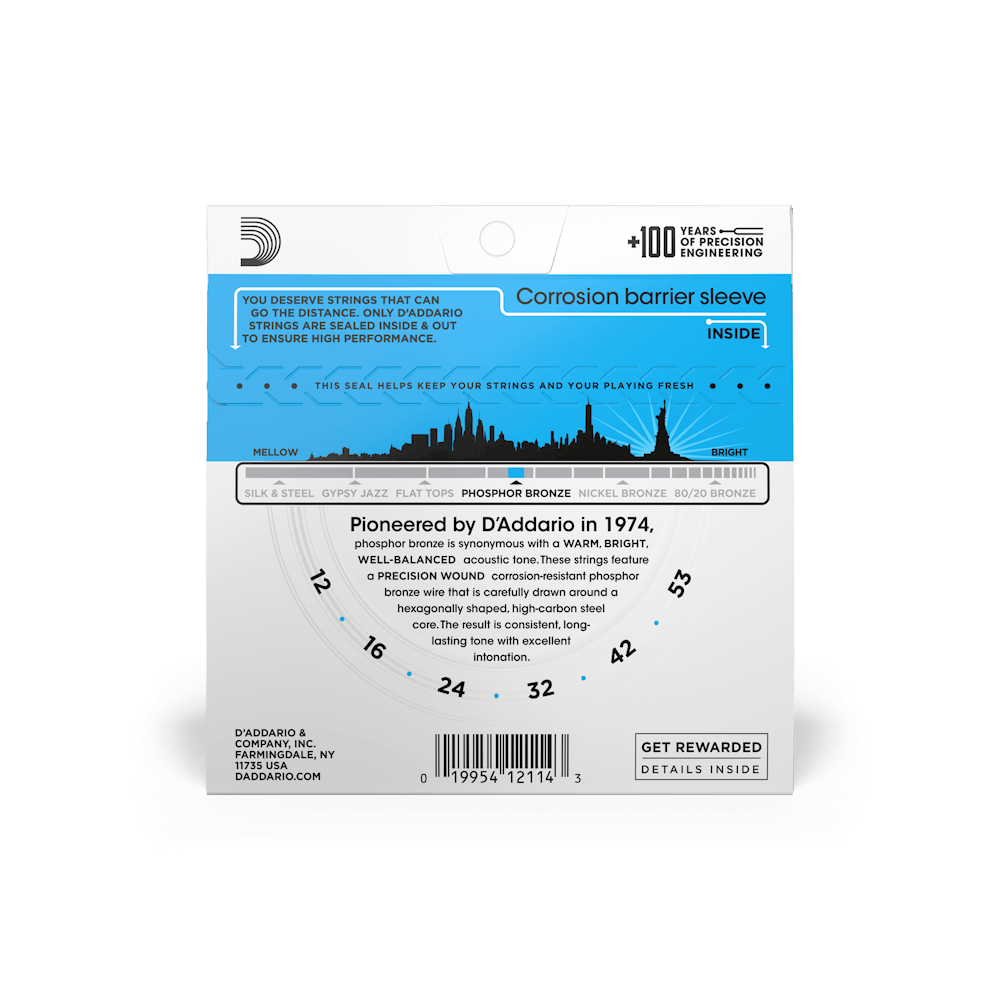 D'Addario EJ16 Phosphor Bronze Acoustic Guitar Strings Light 12-53